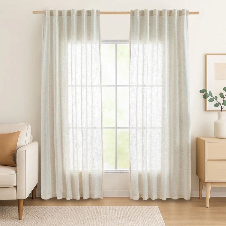Aizkaru ar cilpām Res Linen Velari AmeliaHome 140 × 280 cm, Gaiši smilškrāsas – 3