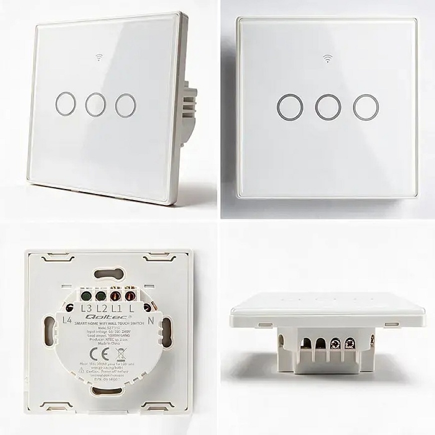 Qoltec Nutikas Puutetundlik 3-veeruline Valguse Lüliti | Wi-Fi | Taimer | Tuya | Nutika Elu | Karastatud Klaas | Valge – 5