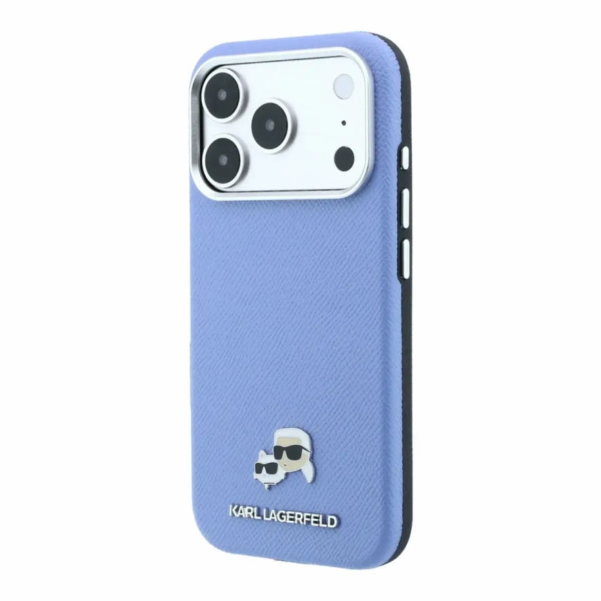 Karl Lagerfeld PU nahkaga poolümar K&CH Heads MagSafe korpus iPhone 18 Pro Max sinine