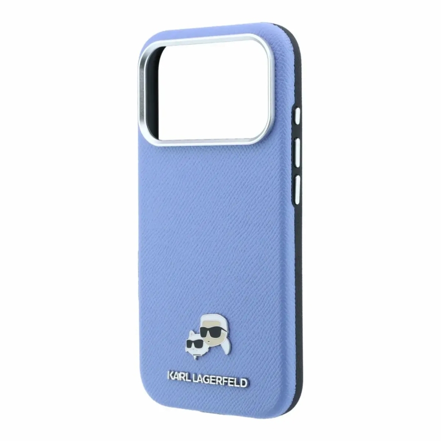 Karl Lagerfeld PU grūdėta Semi Wrap K&CH Heads MagSafe dėklas iPhone 18 Pro Max mėlynas – 4