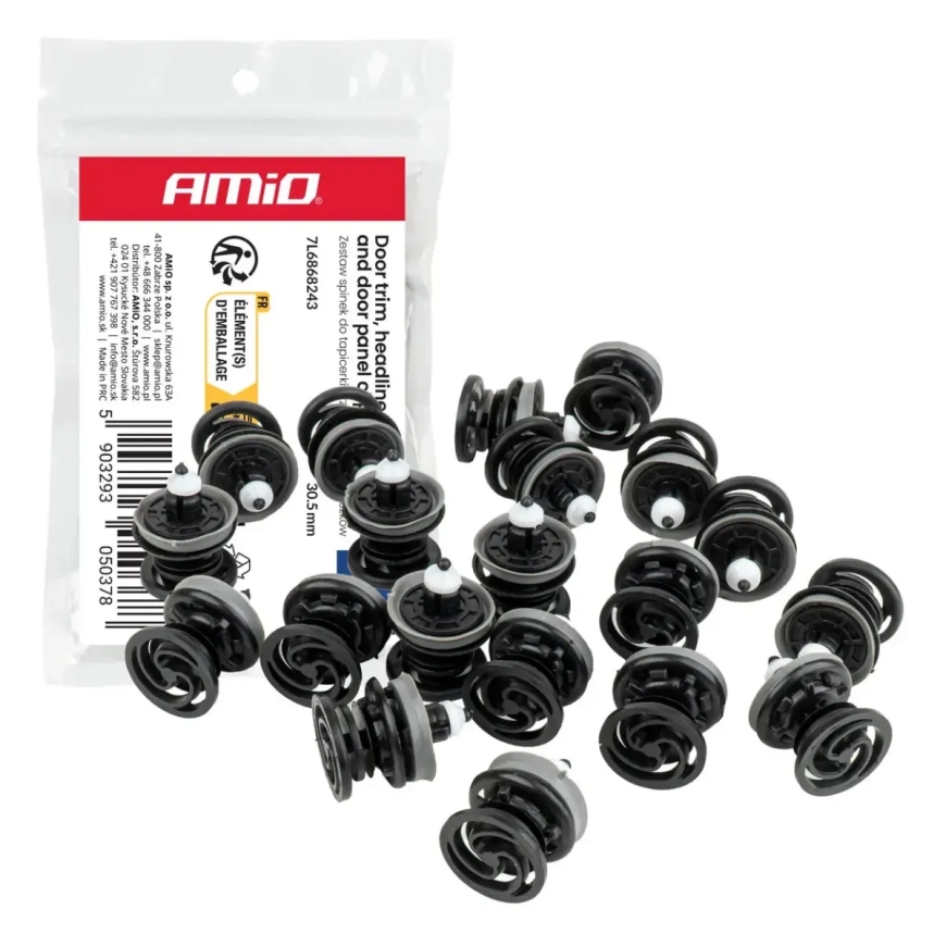 Ukseliistude, laepaneelide ja külgpaneelide klambrite komplekt 30,5 mm, 20 tk. AMIO-05037