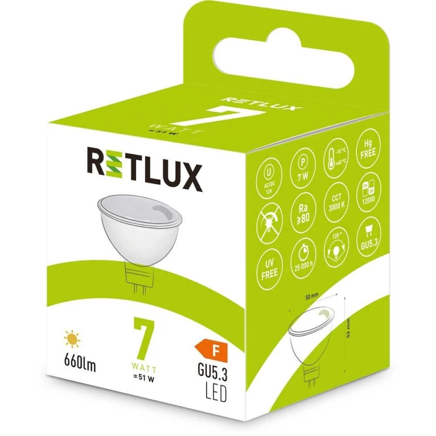 RLL 420 GU5.3 virsmas lampiņa 7W 12V WW RETLUX – 3