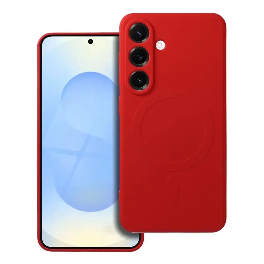 Silicone Mag Cover чехол с поддержкой MagSafe для телефона Samsung Galaxy S25 (S931) красный