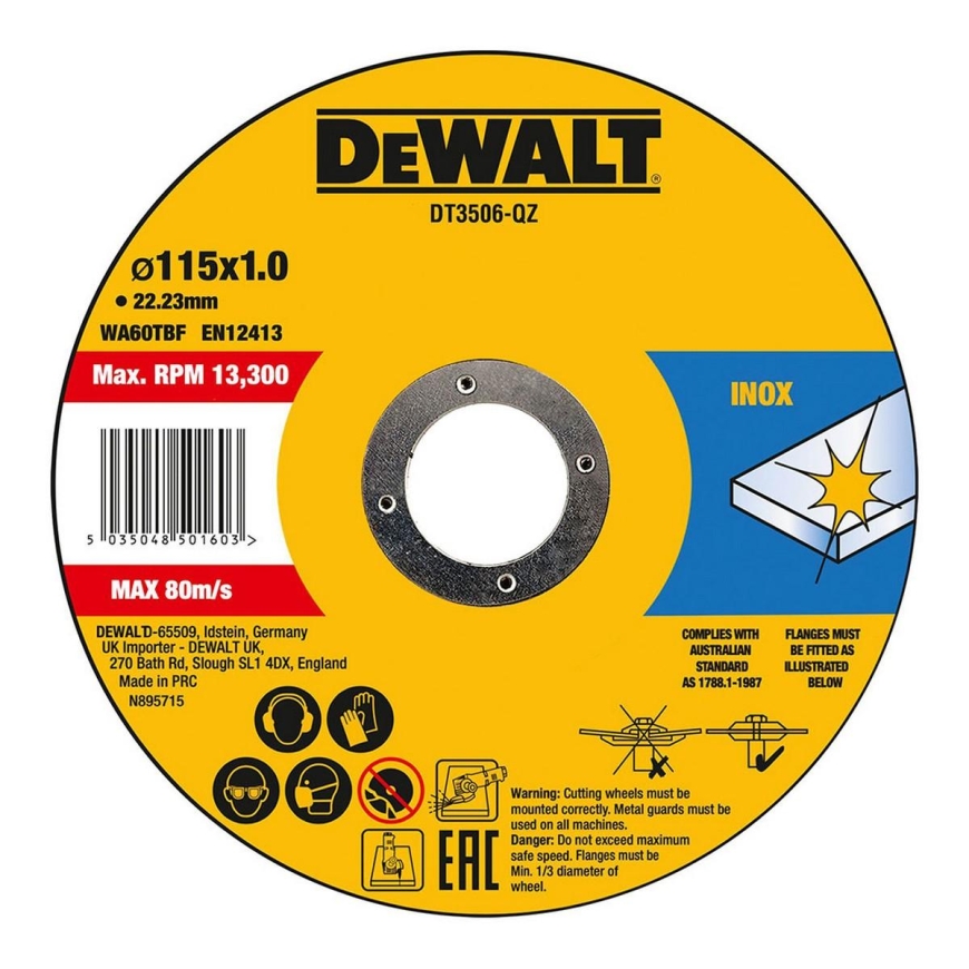 Dewalt Griešanas disks 115 x 1 mm Nerūsējošais tērauds, skārda, 10 gab. – 2