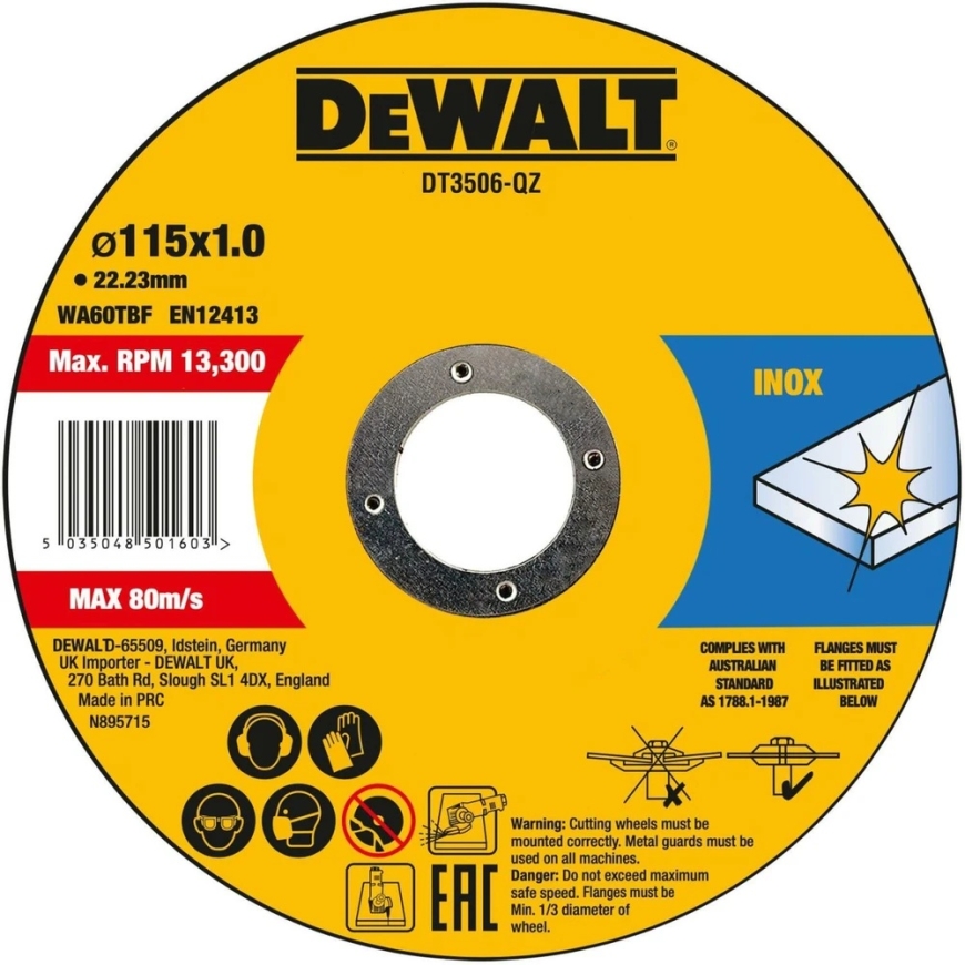Dewalt Cutting Disc 115 x 1 mm Stainless Steel, Tin, 10 pcs. – 5