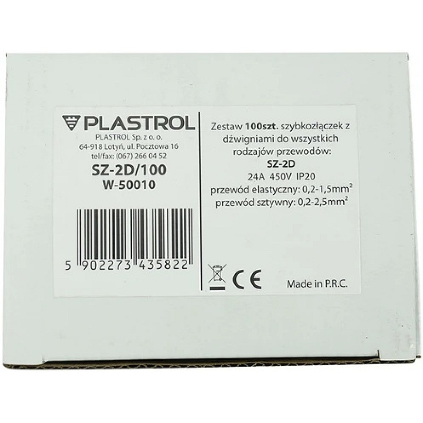 Plastrol 100 gab. ātri savienojumu komplekts ar leņķiem visiem vadiem: sz-2d 24a 450v elastīgs vads 0,2-1,5 mm², stingrs vads 0, – 4