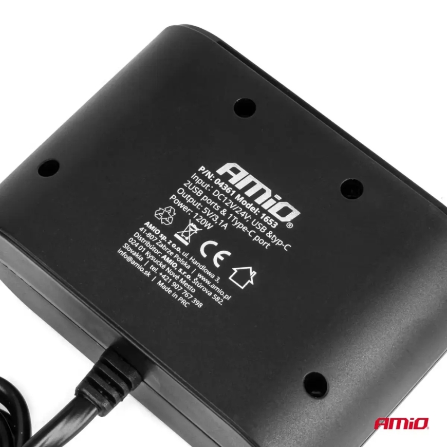 Triple extension socket charger 2x USB A 1x USB C 12/24V 120W 70cm AMIO-04361 – 5