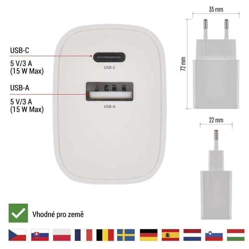 Emos Universalus USB–maitinimo adapteris BASIC, maks. 15 W. – 4