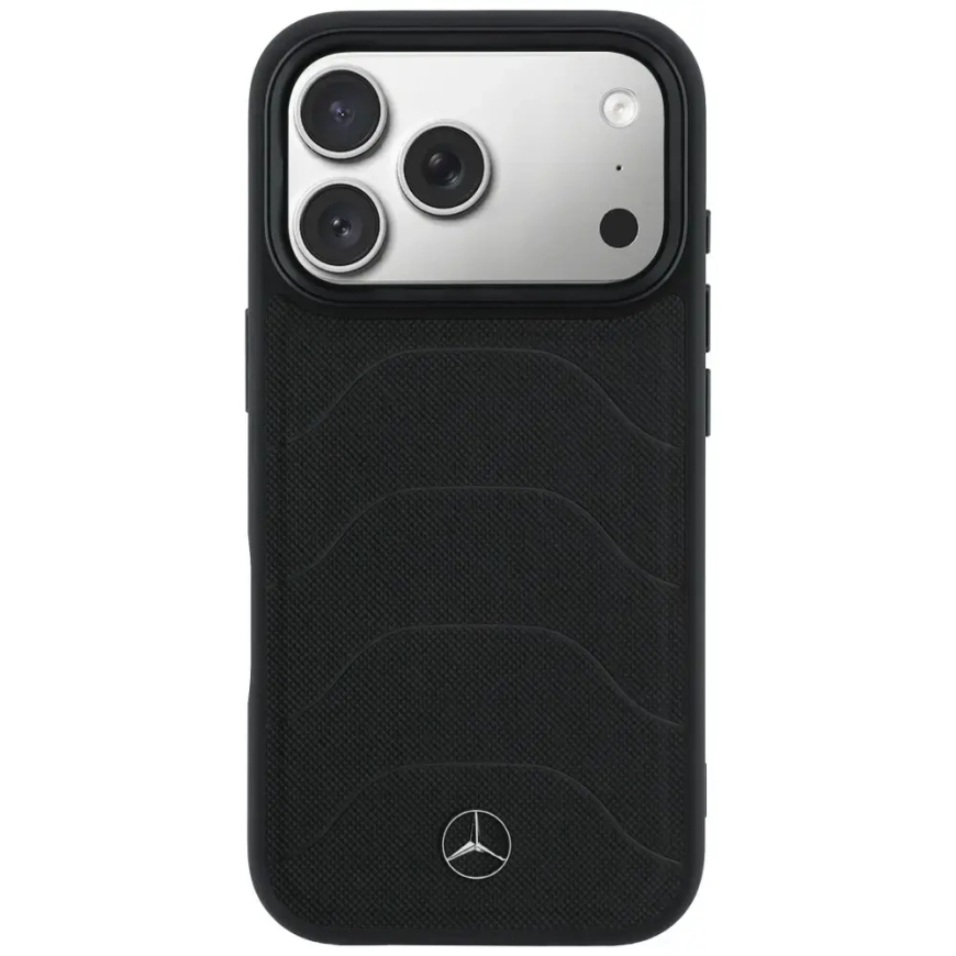 Mercedes Leather Mesh with Bow Line maciņš ar MagSafe atbalstu telefonam iPhone 17 Pro Max melns – 3