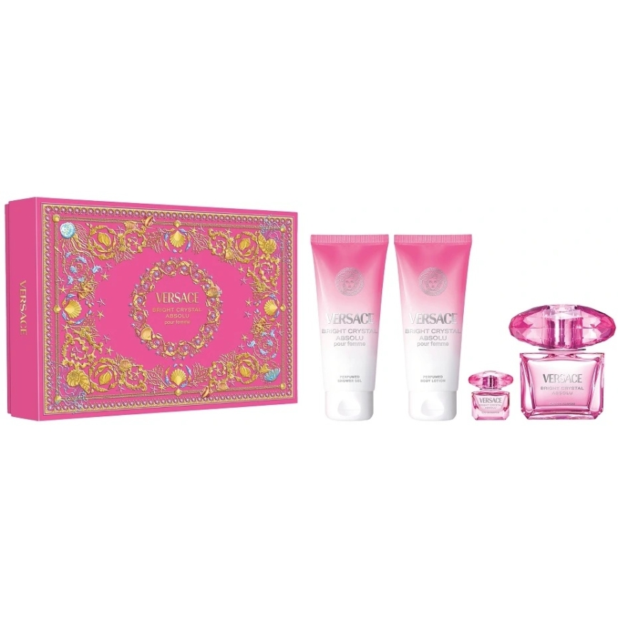 Versace Bright Crystal Absolu dāvanas komplekts sievietēm (EDP, 90 ml + dušas želeja, 100 ml + ķermeņa losjons, 100 ml + EDP, 5
