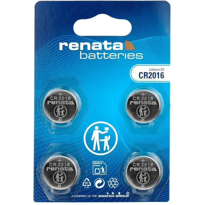 Monetos Baterija - Renata CR2016 3 V, 4 Vienetai