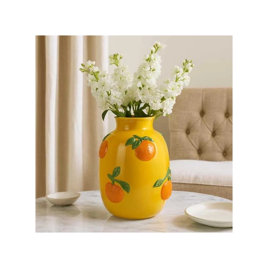 Home Styling Collection Orange Flower Vase with Orange Pattern GORT, Ø 17 x 25 cm, Yellow – 3
