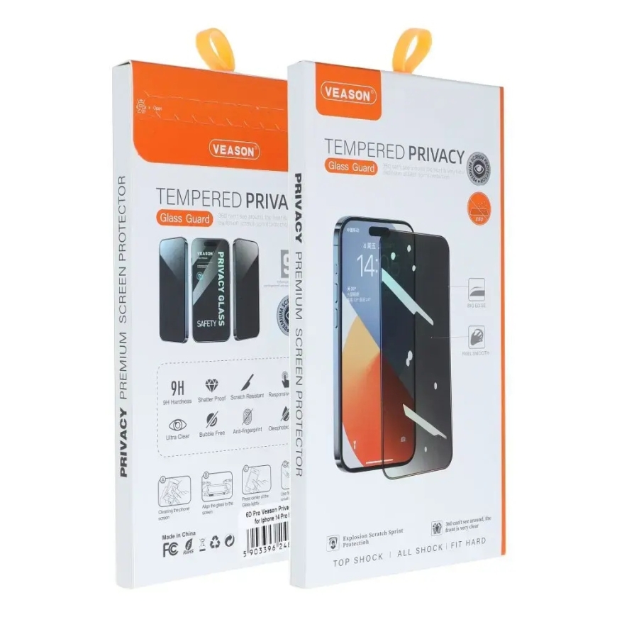6D Pro Veason grūdintas apsauginis stiklas telefonui iPhone 18 Pro (privatumo efektas)