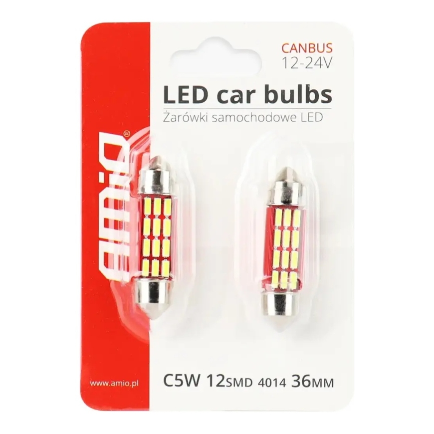 Светодиодная лампа CANBUS 4014 12SMD, софитная, C5W C10W C3W 36 мм, белая, 12V/24V – 3