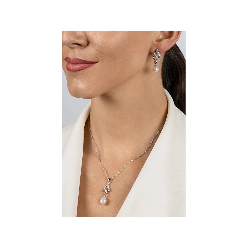 Brilio Silver Elegant Jewelry Set with Zircon and Pearls SET267WBC (necklace, pendant, earrings) – 2