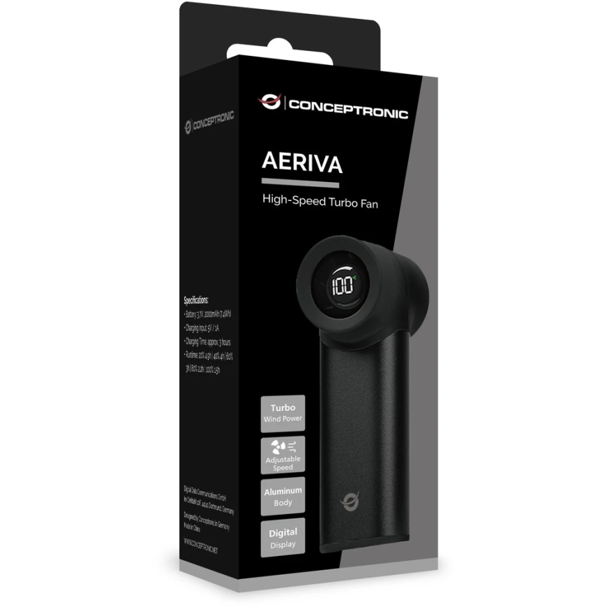 Carruzzo Conceptronic AERIVA02B personīgais rokas smidzinātājs un (vai) ventilators Melns rokas ventilators – 4