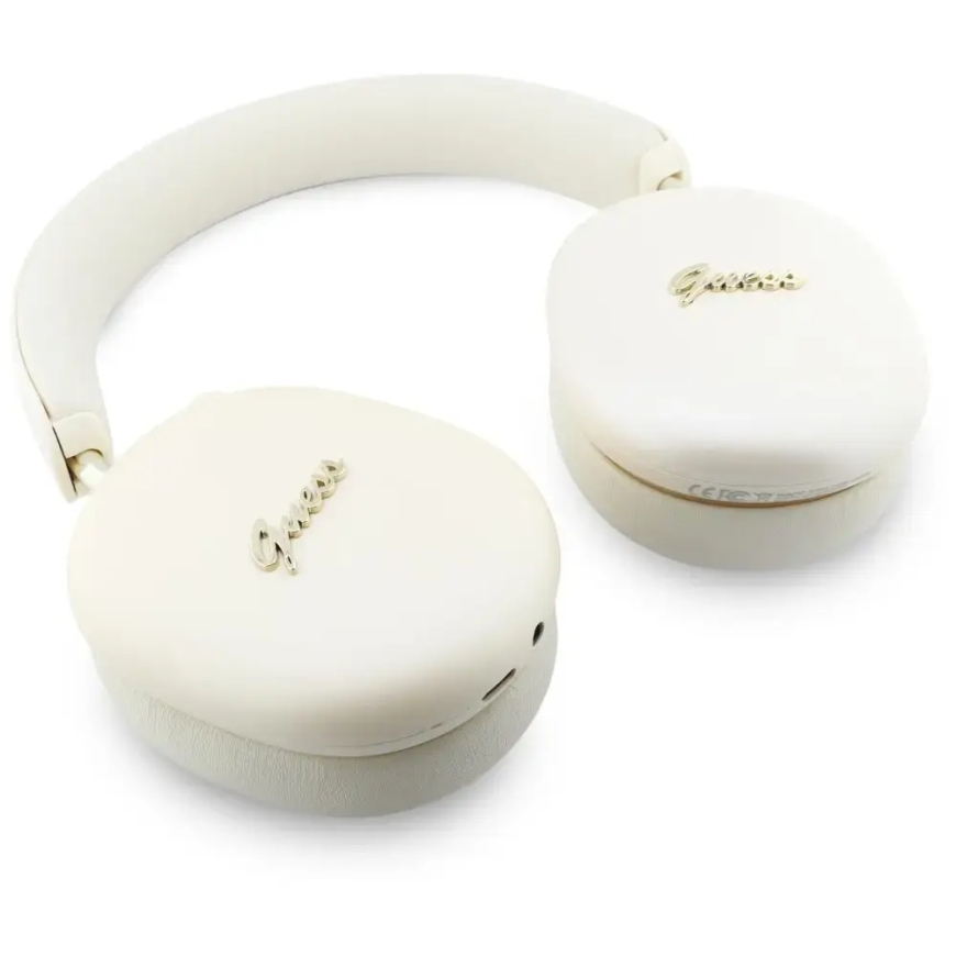 Austiņas Guess ar metāla efektu, metāla uzraksts, Bluetooth, ENC, bēšas – 3