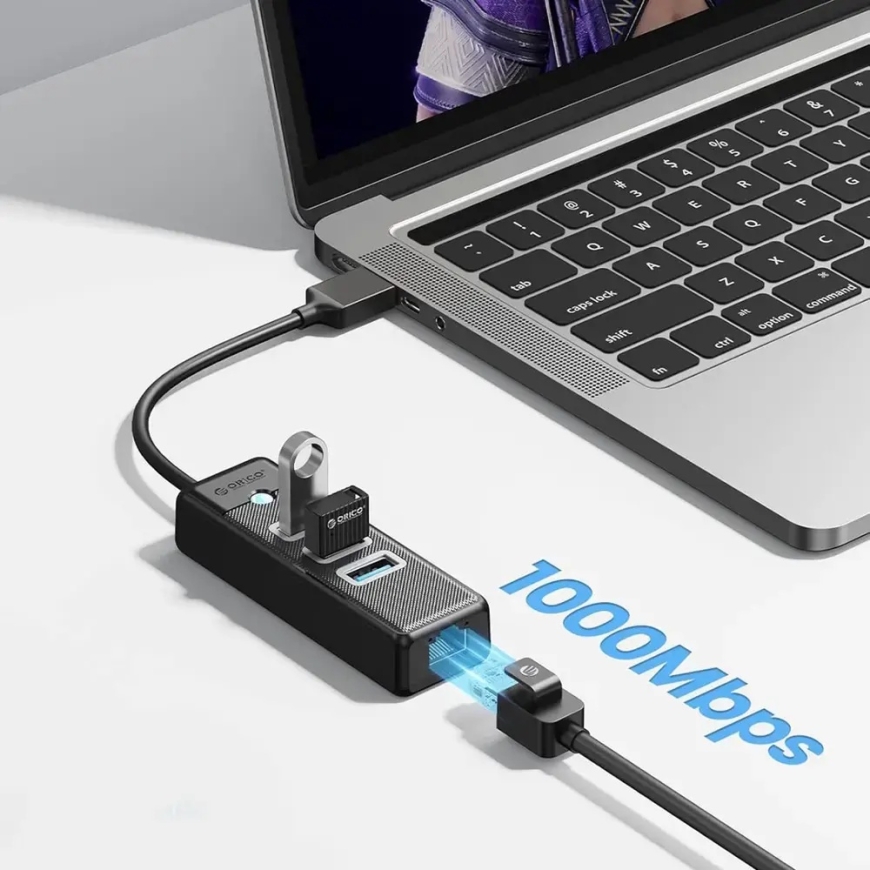 Orico PW3UR25-U3 centrmezgls USB-C uz USB 3.0 | RJ45 | melns – 4