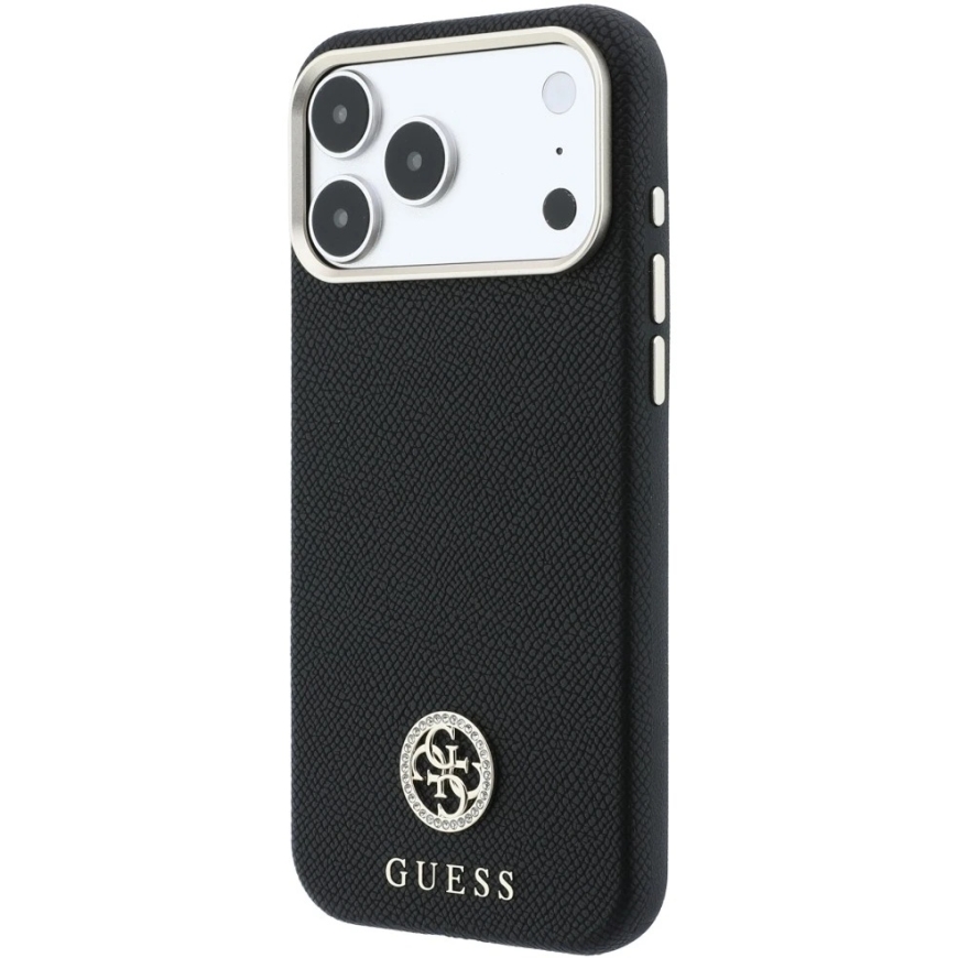Guess Grained Round Strass Logo MagSafe dėklas iPhone 18 Pro / 17 Pro - Juodas – 3