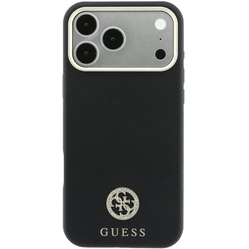 Guess Grained Round Strass Logo MagSafe -kuori iPhone 18 Pro / 17 Pro:lle - Musta – 4