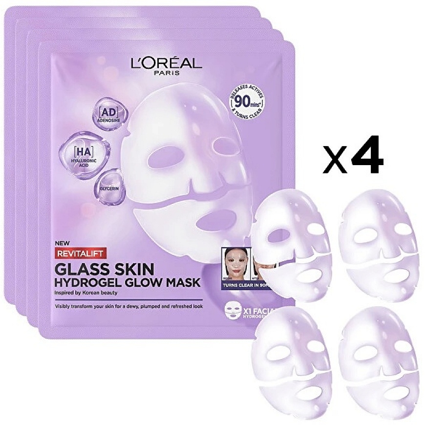 L'Oreal Filler Glass Skin Mask 4 x 25 g kirkastava naamiosetti