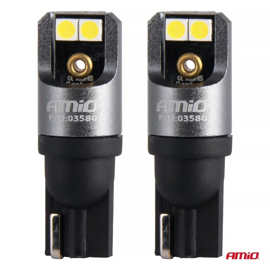 LED PRO sērija T10 W5W 4x3030 SMD 12/24V FULL CANBUS AMIO-03580, balta – 2