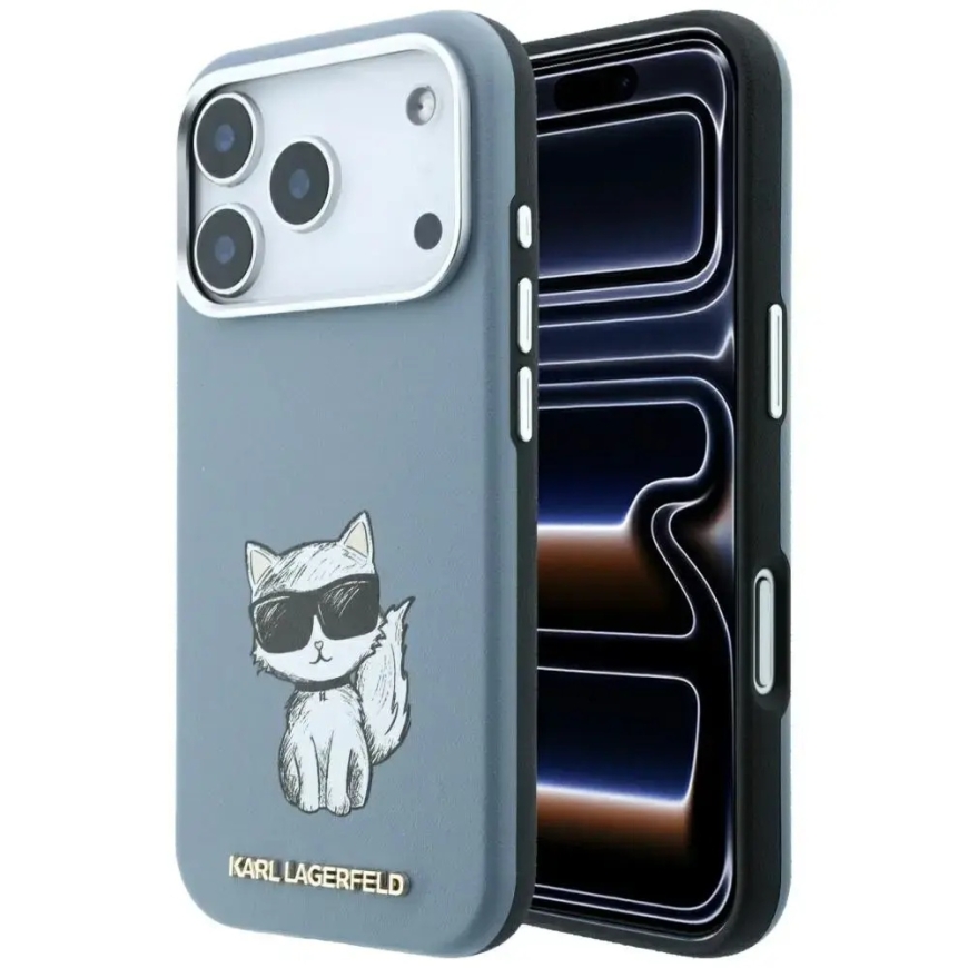 Karl Lagerfeld Smooth Choupette Sketch MagSafe dėklas iPhone 18 Pro / 17 Pro šviesiai mėlynas