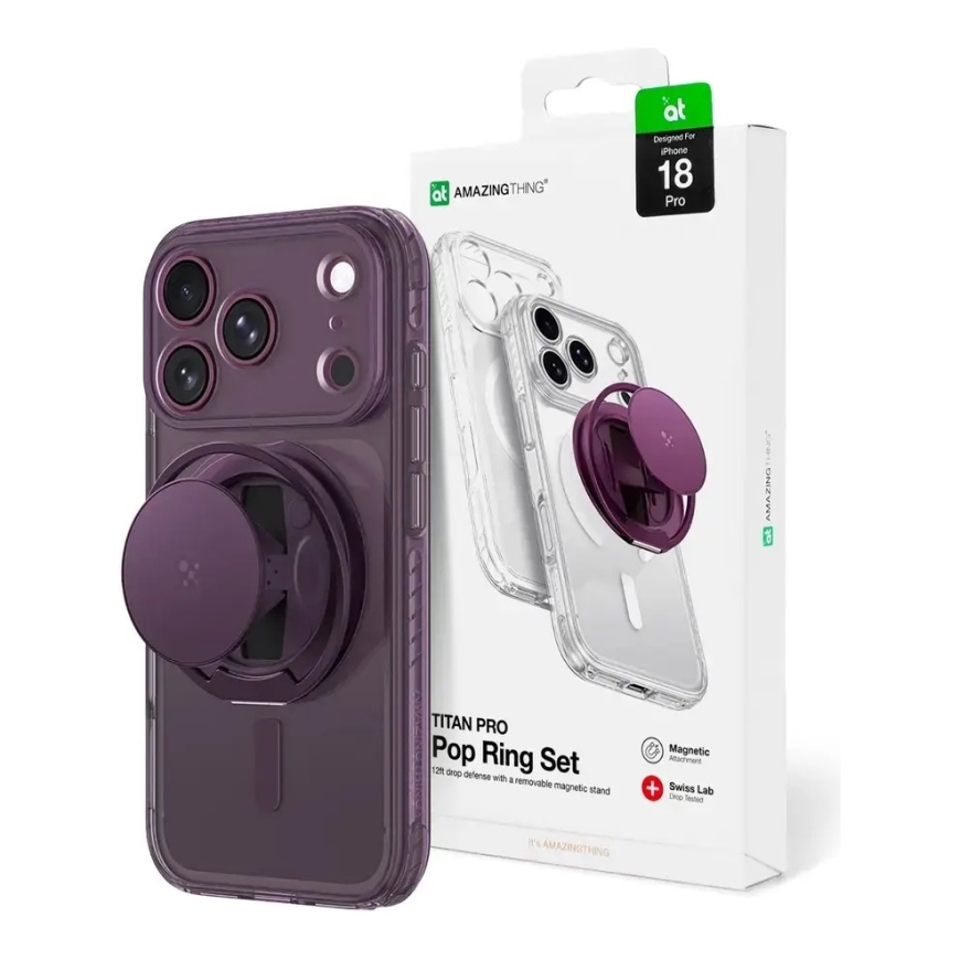 AmazingThing Titan Pro Pop Lens чехол с подставкой и поддержкой MagSafe для телефона iPhone 18 Pro фиолетовый