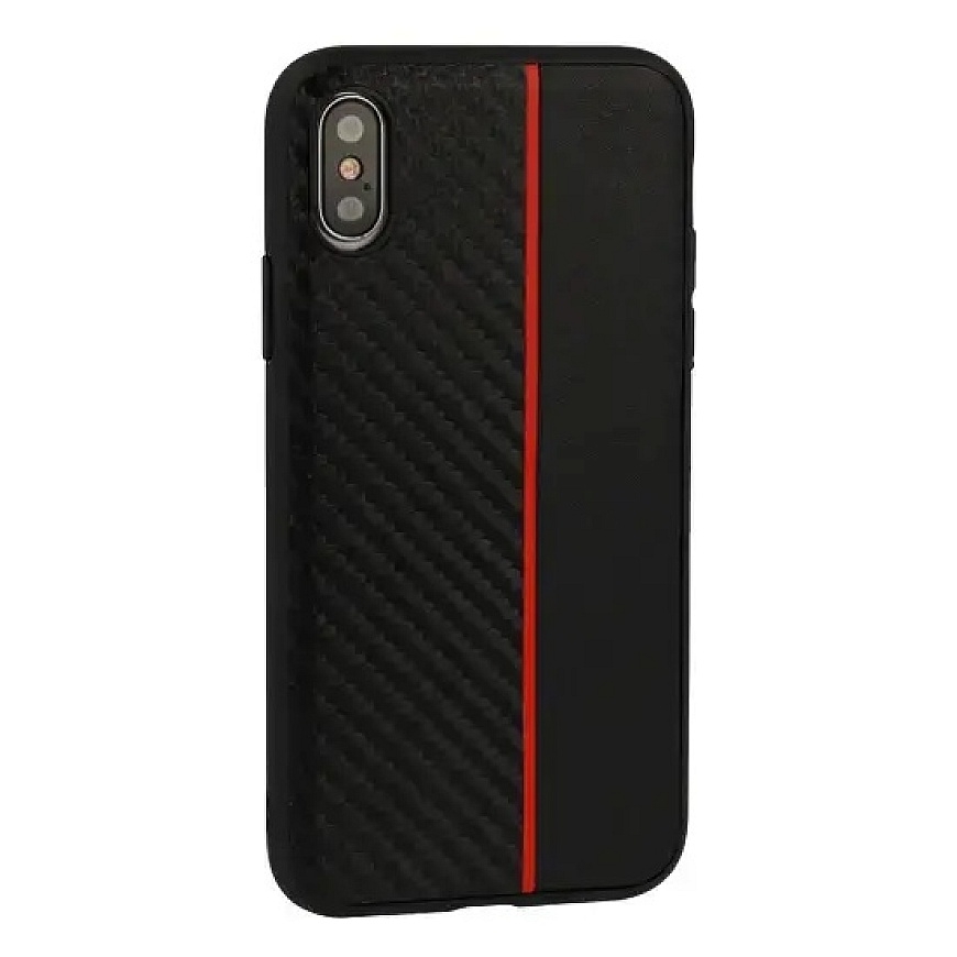 MOTO CARBON dėklas Samsung Galaxy A6 Plus 2018 juodas su raudona juostele – 3