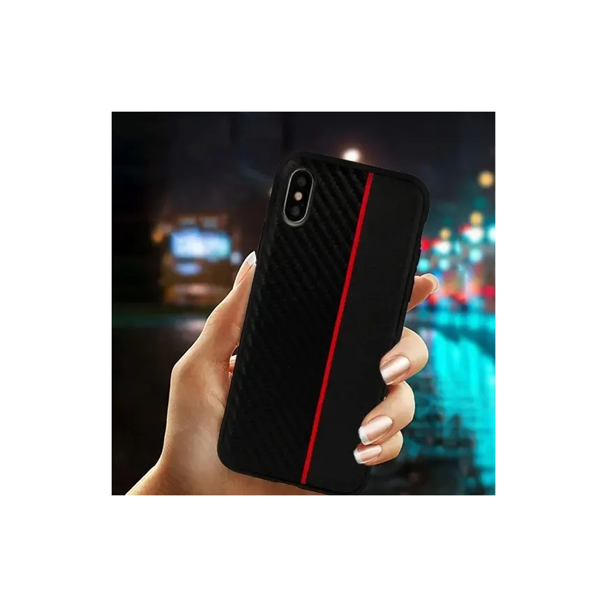 MOTO CARBON Чехол для Samsung Galaxy A6 Plus 2018 черный с красной полоской – 5