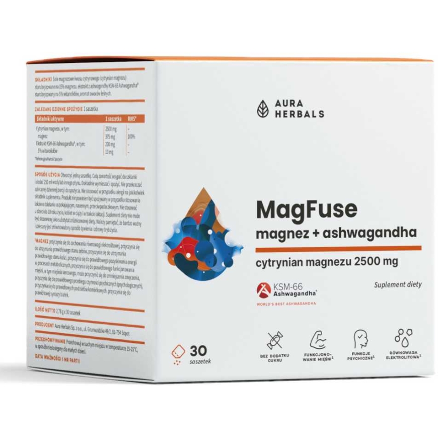 Aura Herbals MagFuse magneesium + ashwagandha toidulisand 30 pakki