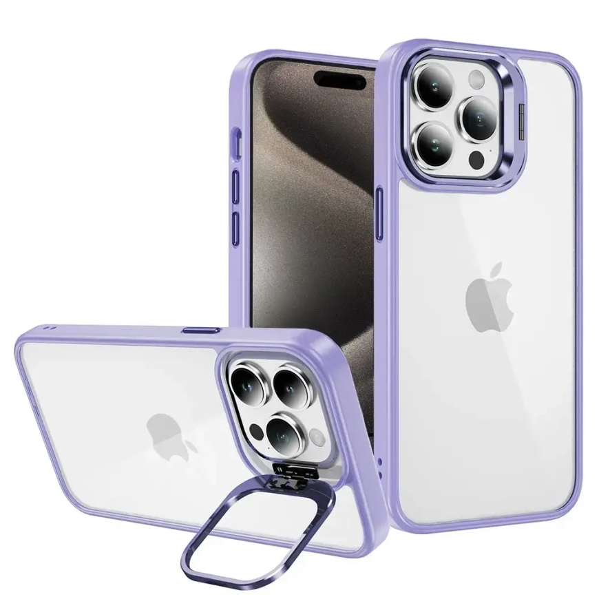 Tel Protect Kickstand чехол (чехол + стекло на камеру) с подставкой для телефона iPhone 14 Pro фиолетовый