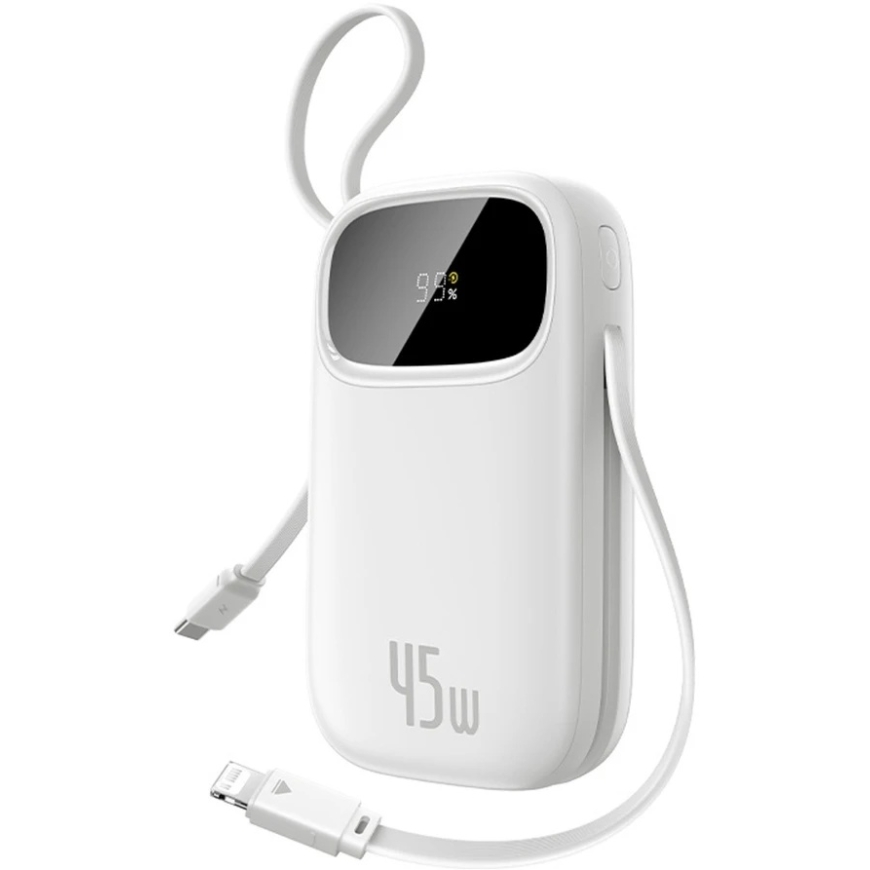 Baseus EnerFill FC31 Qpow 3 10000mAh 45W Power Bank ar digitālo displeju, USB-C un Lightning kabeļiem - Balts