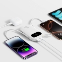 Baseus EnerFill FC31 Qpow 3 10000mAh 45W Power Bank koos digitaalse ekraaniga, USB-C ja Lightning kaablitega - Valge Baseus EnerFill FC31 Qpow 3 10000mAh 45W Power Bank koos digitaalse ekraaniga, USB-C ja Lightning kaablitega - Valge