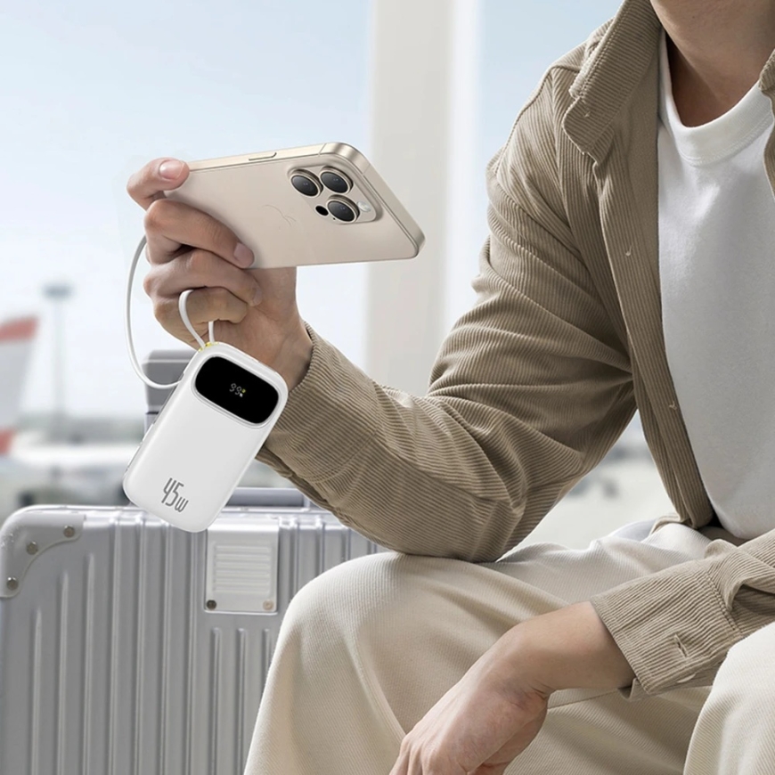 Baseus EnerFill FC31 Qpow 3 10000mAh 45W Power Bank ar digitālo displeju, USB-C un Lightning kabeļiem - Balts – 4