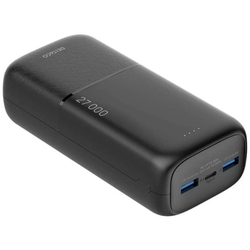 DELTACO External Battery, 27,000 mAh with Fast Charging and 3 Ports, 2x USB-A 22.5W, 1x USB-C PD 20W, Black / PB-C1011 / 1903848