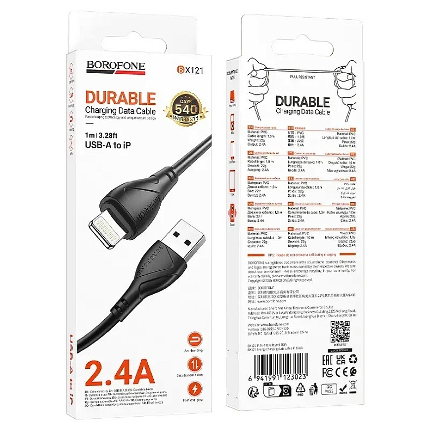 Borofone BX121 Energy datu pārraides un uzlādes vads | USB-A uz Lightning | PD | 27W | 1m | melns – 5