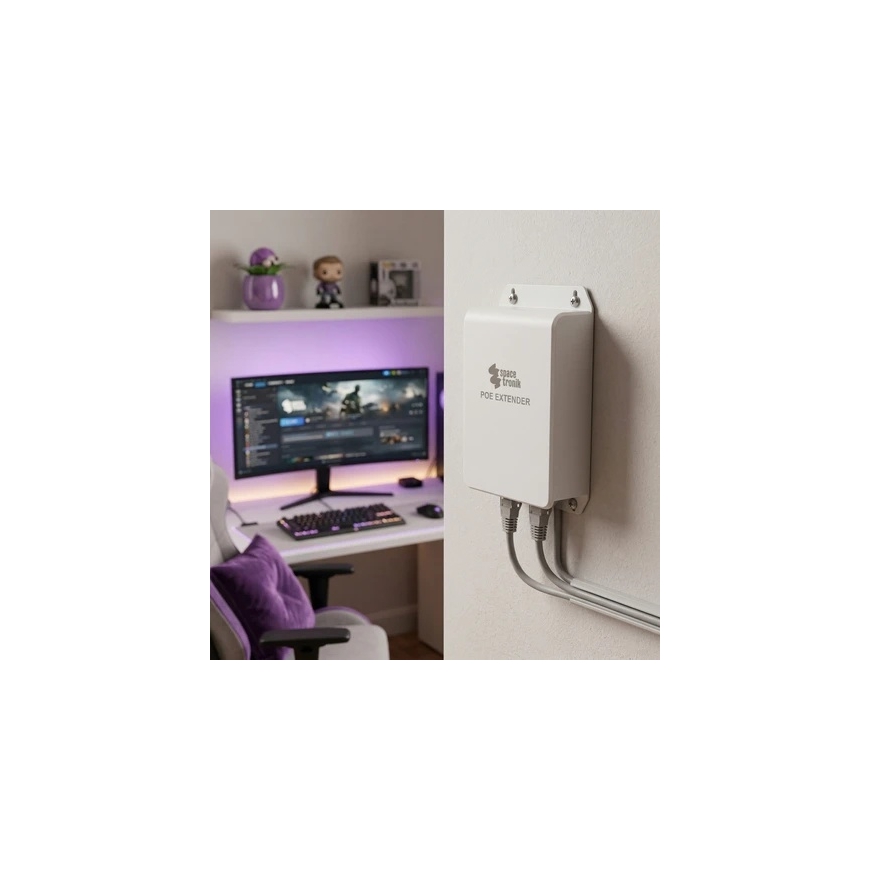 Spacetronik Ethernet PoE pagarinātājs ūdensizturīgs 4x SP-EPOEFW42