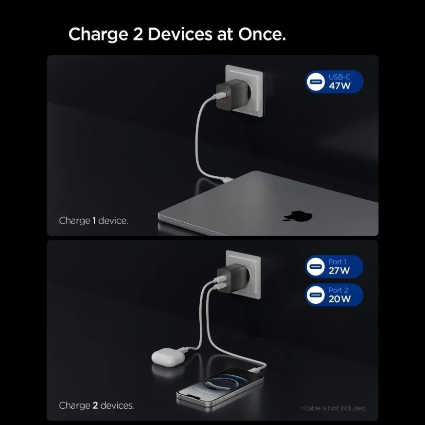 Spigen Essential EE472EU-GAN travel charger | 47W | GaN | USB-C, USB-A | gray – 3