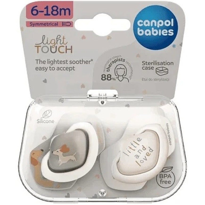 CANPOL BABIES silikoniset symmetriset tutit Light touch DOGS, 6-18kk, 2 kpl., 22/671 – 4