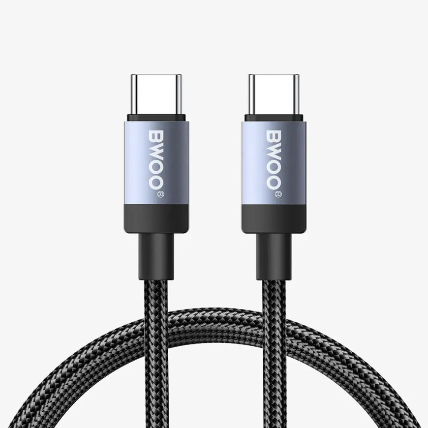 BWOO BO-X401CC datu pārraides un uzlādes vads | USB-C uz USB-C | PD | 65W | 1m | melns