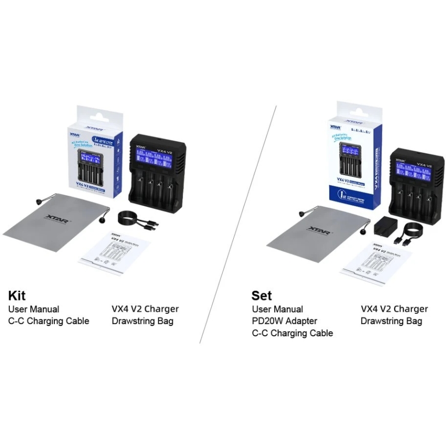 Battery Charger - XTAR VX4 V2 Charger Kit 3.7V/1.5V/1.2V Rechargeable Batteries with Power Adapter – 3