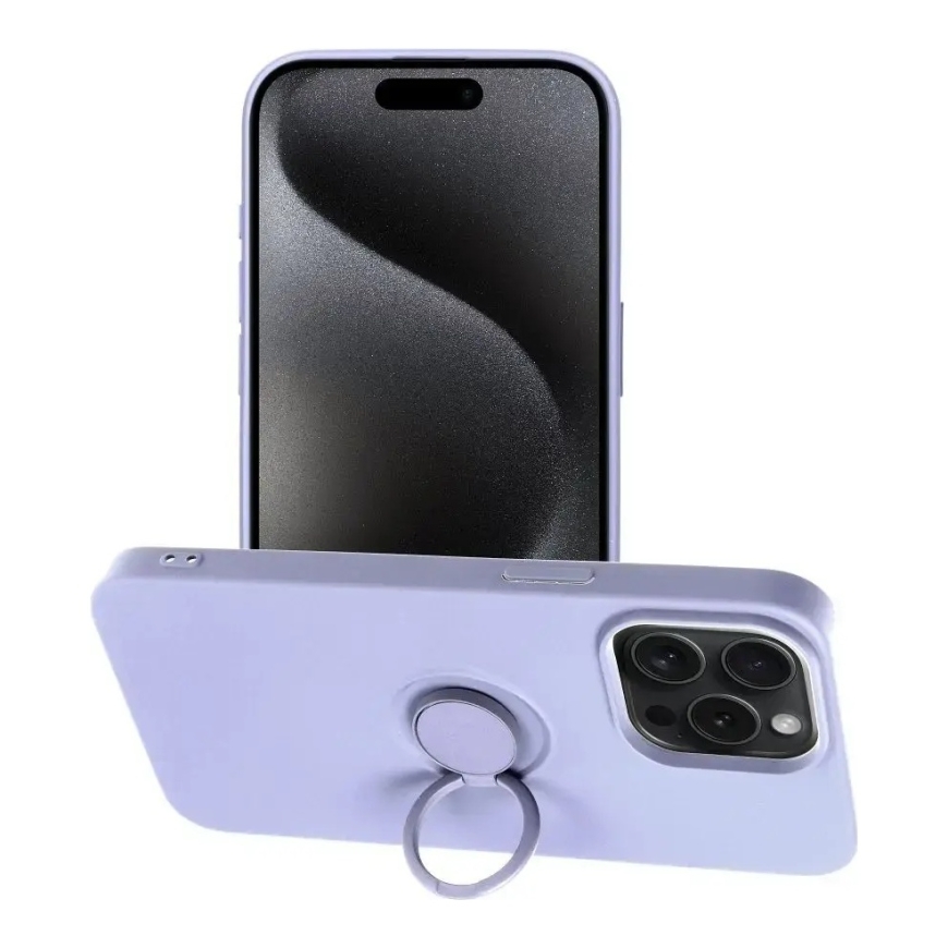 Silicone Ring maciņš ar statīvu telefonam iPhone 15 Pro Max violets