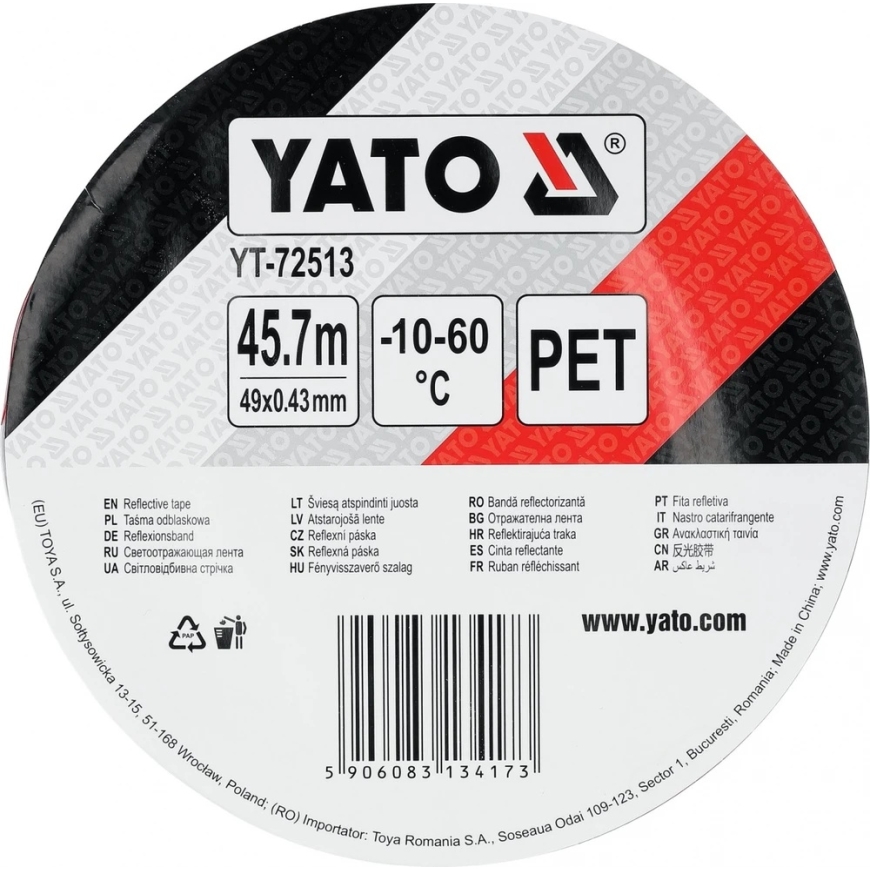 Toya Sa Poland Mikroprismaline Peegeldav Lint | Valge-Punane | 49 mm x 45,7 m (YT-72513) – 2
