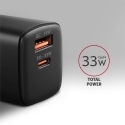 AXAGON ACU-PQ33, GaN tīkla lādētājs 33 W, USB-A + USB-C, PD3.0/PPS/QC4+/SFC2.0/Apple, melns AXAGON ACU-PQ33, GaN tīkla lādētājs 33 W, USB-A + USB-C, PD3.0/PPS/QC4+/SFC2.0/Apple, melns
