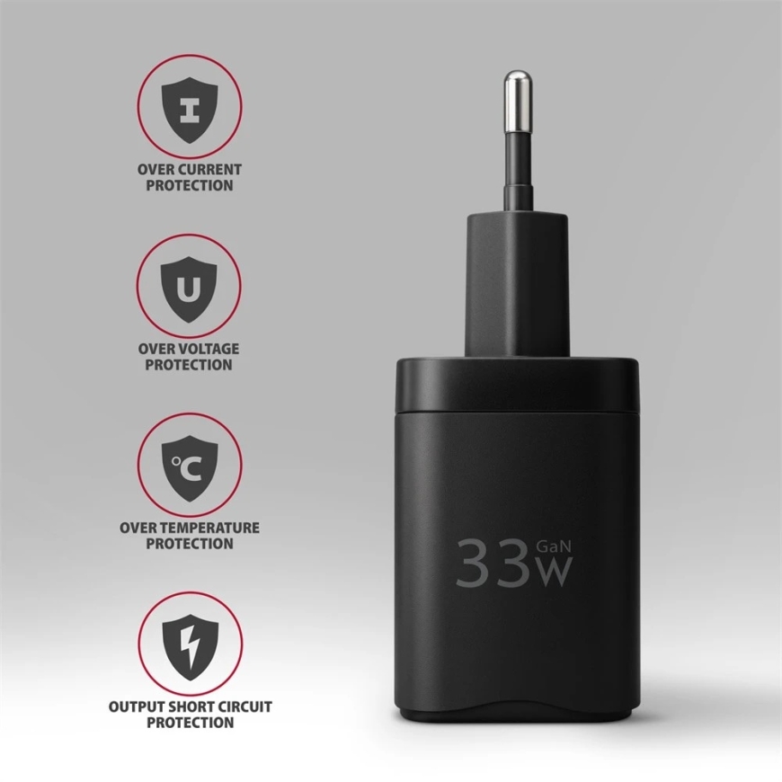 AXAGON ACU-PQ33, GaN сетевое зарядное устройство 33 Вт, USB-A + USB-C, PD3.0/PPS/QC4+/SFC2.0/Apple, черный – 5