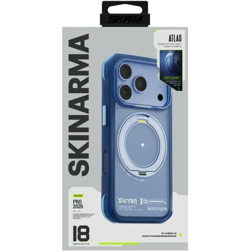 Dėklas Skinarma Atlas MagSafe + besisukantis stovas, skirtas iPhone 18 Pro / 17 Pro, mėlynas – 2