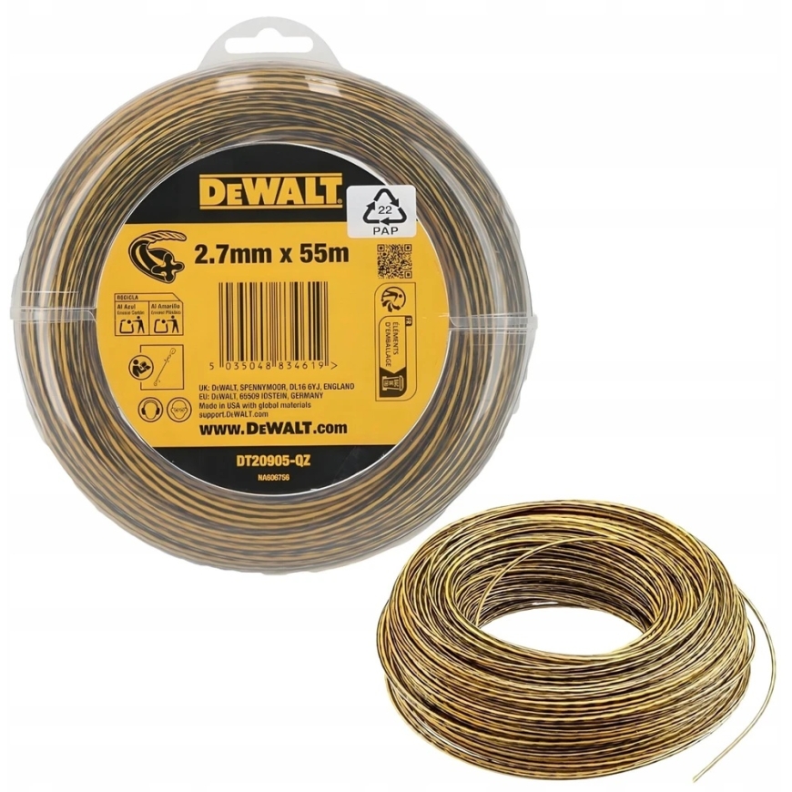 Valas pjovimo peilis žoliapjovėms, 2,7 mm skersmens, ilgis 55 m, DEWALT [DT20905-QZ] – 5