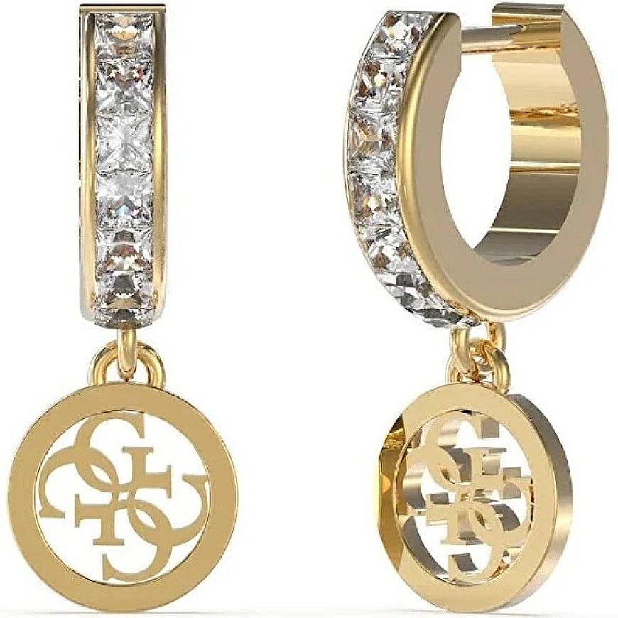 Guess Elegantne kuldse viimistlusega Huggie Me kõrvarõngad kristallidega JUBE03147JWYGT/U
