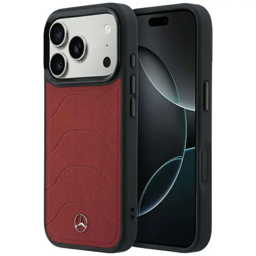 Mercedes Leather Mesh with Bow Line telefono dėklas su MagSafe palaikymu iPhone 18 Pro Max | iPhone 17 Pro Max raudonas